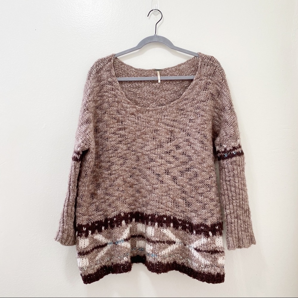Free People Maroon Cropped Oversized Sweater M